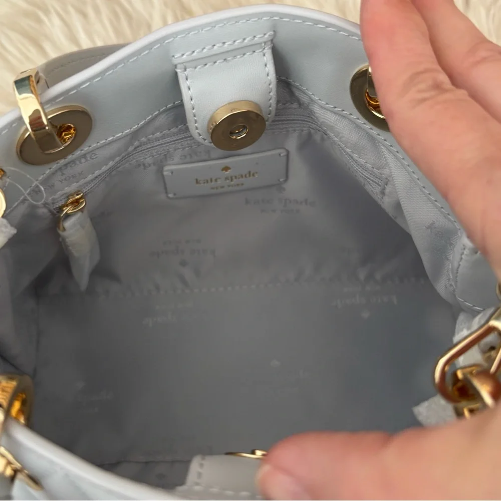 KATE SPADE Satchel Leather Quilted Handbag White Stone Path Light Grey Purse - Picture 10 of 15
